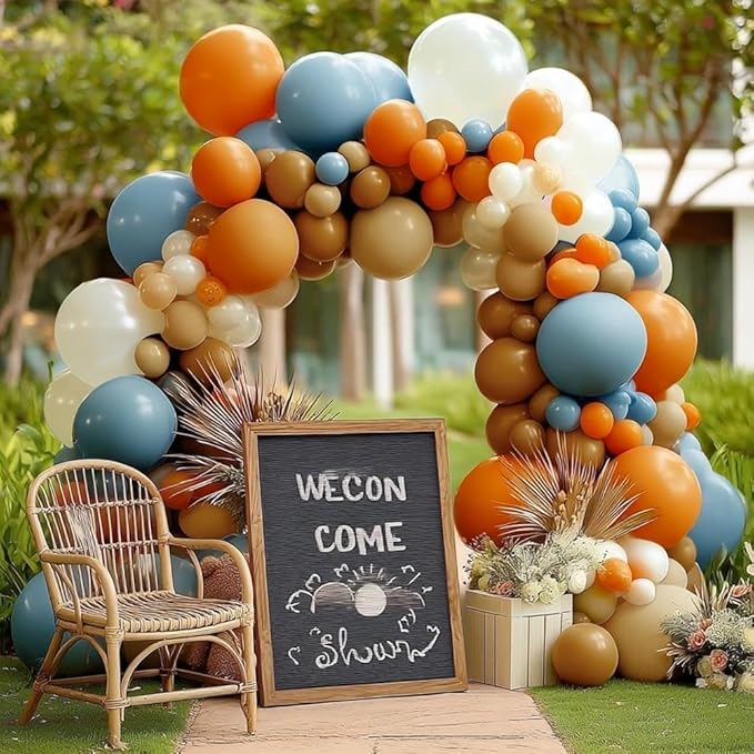 Blue Orange Balloon Garland Double Stuffed Dusty Blue Brown Nude Balloons Pearl White Sand Balloon Arch Kit for Birthday Baby Shower Bridal Wedding Gender Reveal Graduation Party Decorations
