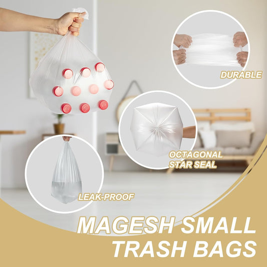 2.6 Gallon Small Trash Bags, Magesh 2.6 Gallon Trash Bag Strong, Leakage-Free, Small Garbage Bags Unscented Thick for Bathroom, Office, Kitchen Mini Trash Can, 100 Bags, Clear