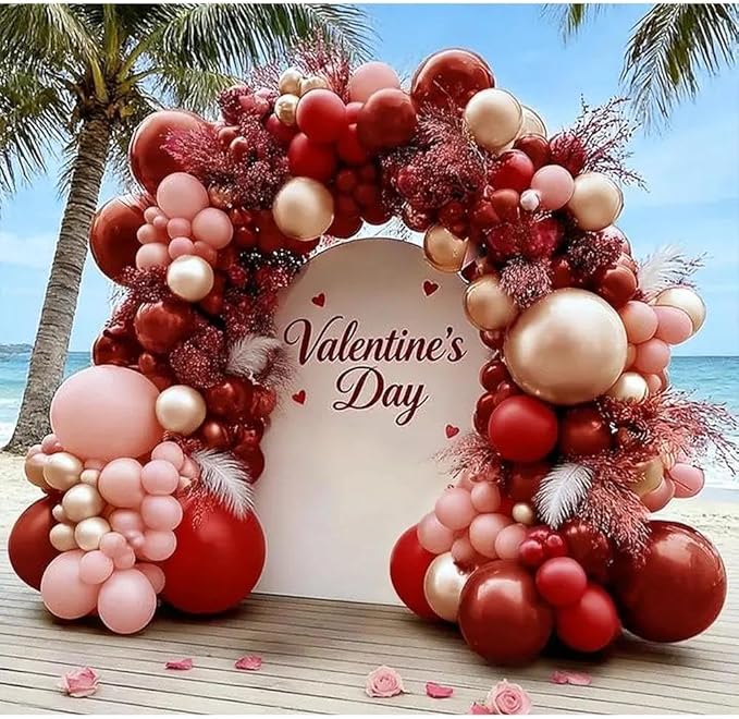 Red Pink Balloon Garland Double Stuffed Burgundy Pink Balloons Dark Red Maroon Rose Gold Balloon Arch Kit for Birthday Bridal Wedding Birthday Mother's Day Graduation Party Decoration