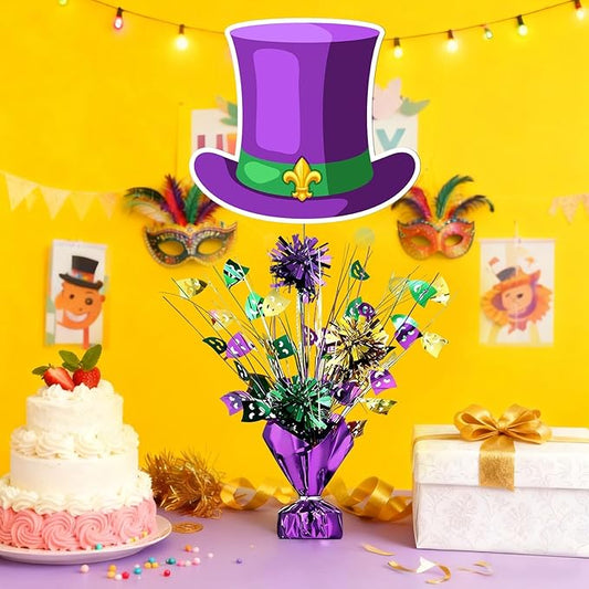 6 PCS Mardi Gras Table Centerpieces Metallic Plastic Carnival Decoration Centerpiece Glitter Foil Masquerade Party Table Decor with Carnival Cutouts for Festival Home Table Party Supplies Decor