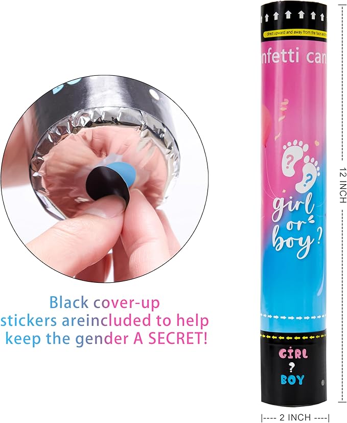 Crisky Gender Reveal Confetti Cannon Heart Shaped Confetti Poppers 4 Pack (Blue) for Baby Shower Baptism Party Cannons Shooter Blaster