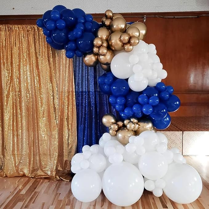 Royal Blue and Gold Balloons Garland Arch Kit, 162pcs Royal Blue White Chrome Gold Confetti Balloons for Graduation Anniversary Wedding Baby Shower Birthday Party Decorations