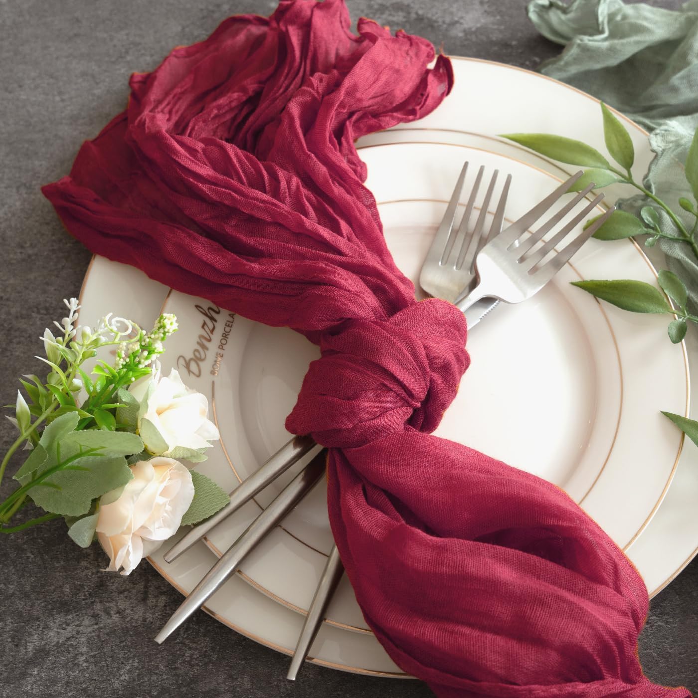 Sioloc Burgundy Red Cheesecloth Table Runner Fall Autumn Decor for Home 10ft Table Cloth for Wedding Birthday Party Bridal Shower Christmas Halloween Thanksgiving