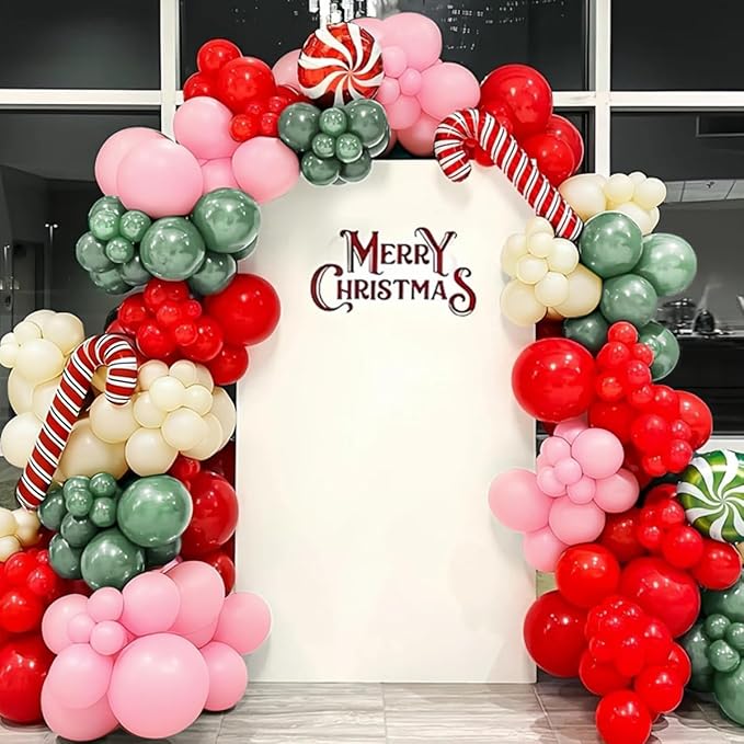 Sage Green Pink Red Balloon Arch Garland Kit, 167PCS Sage Green Blush Cherry Red Ivory Latex Balloons for Christmas Birthday Graduation Baby Shower Wedding Party Decoration
