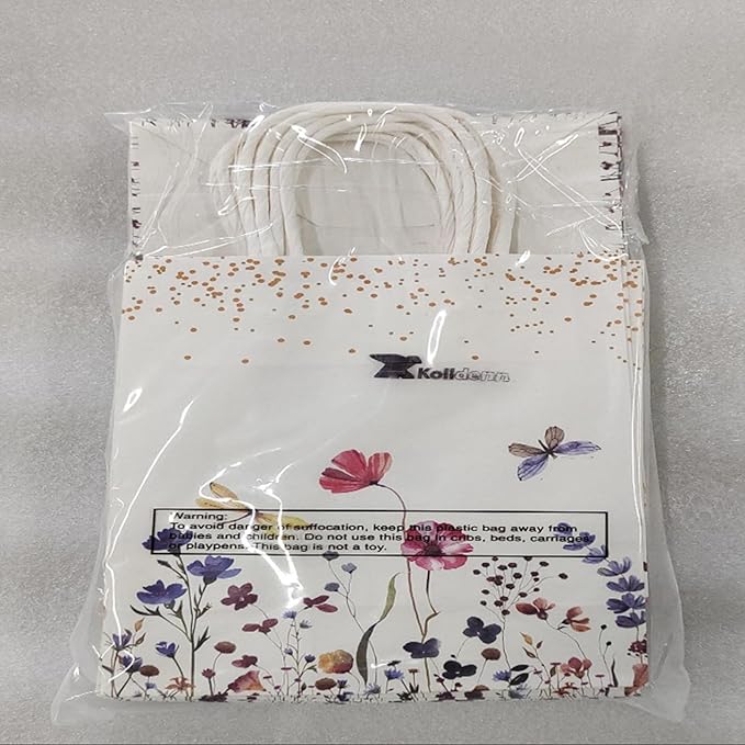 Kolldenn 16 Pcs Wildflower Paper Gift Bags Women Mother's Day Birthday Favor Goodie Candy Bags with Handles for Bridal Engagement Baby Shower Party Supplies