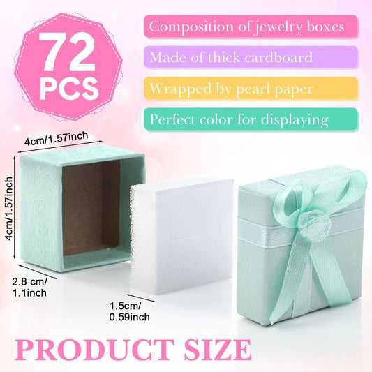 72 Pcs Ring Boxes 1.6 x 1.6 In Hard Cardboard Jewelry Box with Ribbon Bow Small Jewelry Gift Cases for Small Business(Rose Color)