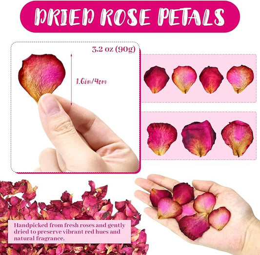 Dried Red Rose Petals - 90g (3.2oz) for Soap Making, Bath, Spa, Wedding Decor & Crafts