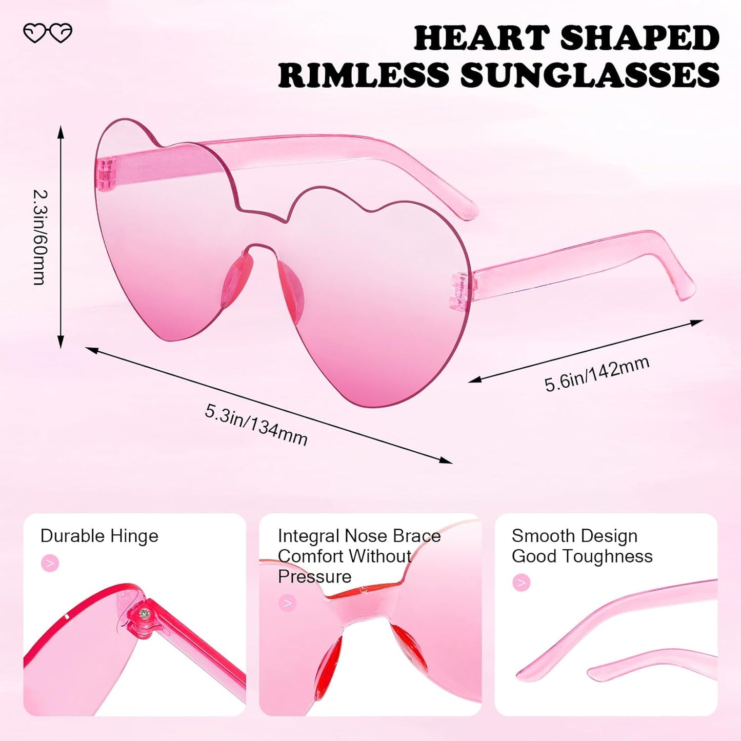 18 Heart Shape Rimless Sunglasses Transparent Candy Color Party Glasses Colored Eyewear for Women