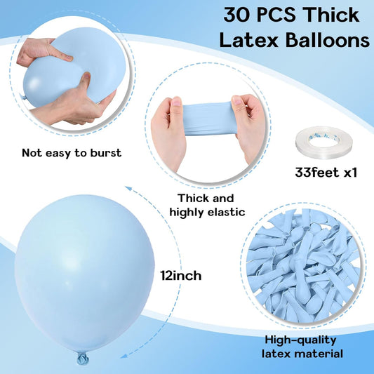 Pastel Blue Balloons, 12 Inch 30 Pcs Light Blue Balloon Baby Blue Latex Balloons Matte Macaron Powder Blue Helium Balloons for Gender Reveal Baby Shower Birthday Wedding Party Decorations