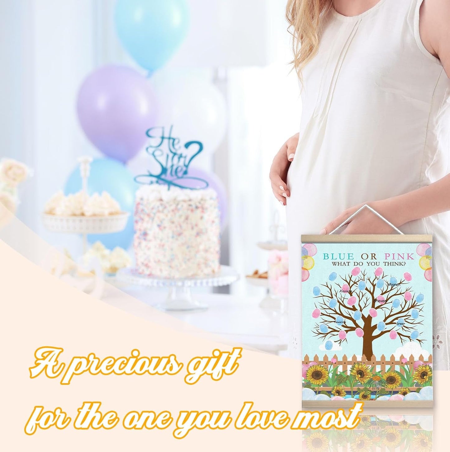 Meaningful Baby Shower Guest Book Game, Gender Reveal Fingerprint Leaves Tree, Gender Reveal Keepsake, Canvas Decoration, Baby Shower Party Supplies(12x15in)