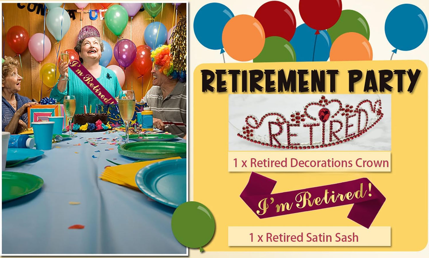 JETKONG Retirement Party Decorations Retired Tiara/Crown, Retired Sash for Women Retirement Gifts, Retirement Party Supplies, Gifts, Favors (Burgundy Red)