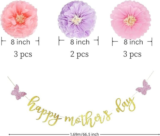 Mother’s Day Party Balloons Kit Decorations 16 inch Foil Balloon Set Happy Mother's Day Best Mom Balloon Set Decoration for Mother's Day (purple flower Banner set)