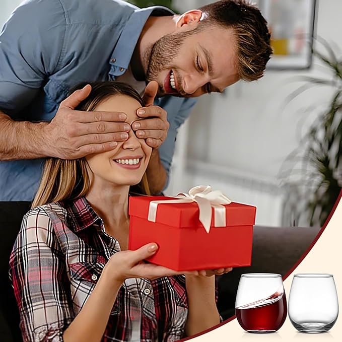 Large Stemless Wine Glasses Set of 6, 17 Ounces Red & White Wine Glasses Tumbler for Party, Clear Drink Glasses, Ideal Wine Accessories Gift, Lead-free, Dishwasher Safe