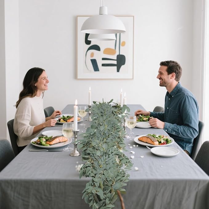 Grever 2 Pack Artificial Eucalyptus Garland with Willow Leaves Handmade Faux Greenery Garland 6.56 Feet for Wedding Backdorp Arch Wall Table Runner Decor Birthday Bridal Baby Shower Indoor Outdoor