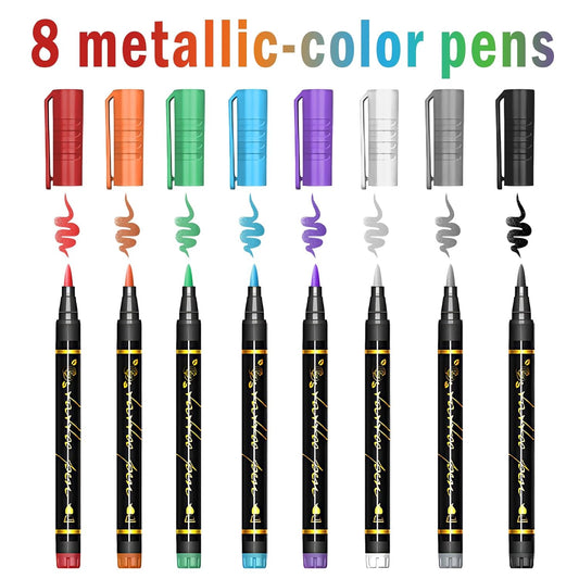 Unicorn Temporary Tattoo Markers for Kids, 8 Metallic Markers and 136+ Temporary Tattoo Stencil Designs for Christmas Favor, Cosmetic Tattoos Pens for Boys and Girls