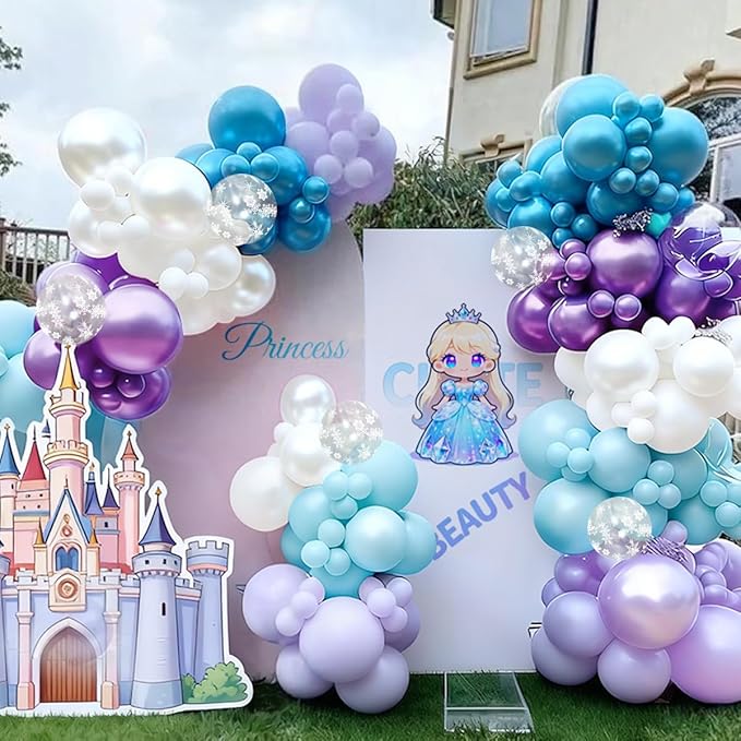 167Pcs Purple Blue Balloons Garland Arch Kit with Snow Confetti Different Sizes 18 12 10 5 inch for Princess Winter Wonderland Girl Baby Shower Birthday Wedding Party Decorations