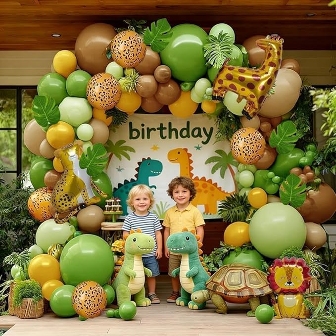 Sage Green Brown Balloons Double Stuffed Dusty Olive Green Mustard Yellow Balloon Arch Animal Print Balloons Palm Leaves for Baby Shower Birthday Safari Jungle Woodland Wild One Tropical Party Decor