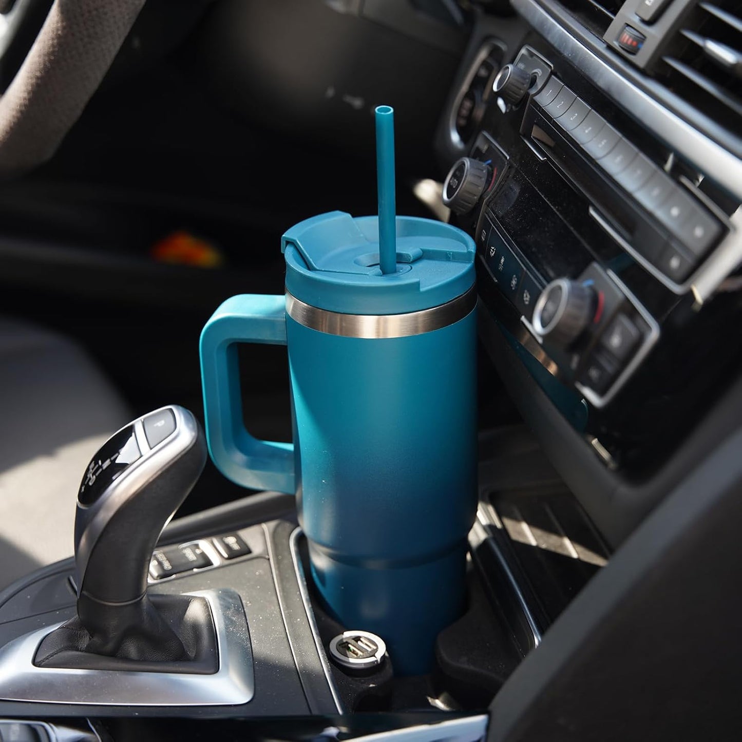 30 oz Tumbler with Handle and 2 Straws,2 in 1 Lid Insulated Water Bottle Stainless Steel Travel Coffee Mug,Black