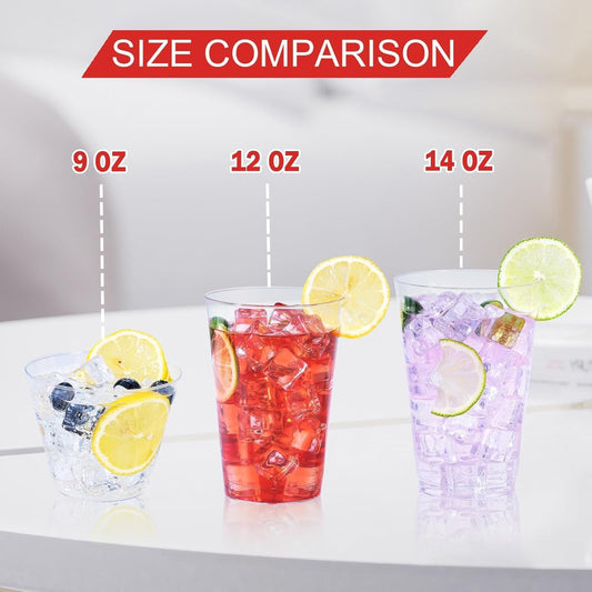 100 Pack 12 oz Clear Plastic Cups, Disposable Wine Cups for Cocktail Party, Polystyrene Hard Plastic Cup with Higher Heat Resistance(12oz 100count)