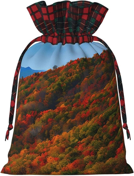 PULaif Blue Ridge Parkway Mountains Christmas Drawstring Gift Bags, Large Size Christmas Bags For Gifts Party Favors, Xmas Gift Bags
