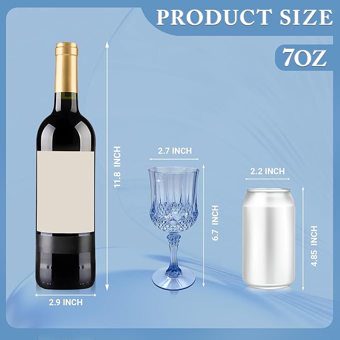 Plastic Wine Glasses, Plastic Goblets Vintage Style Cordial Unbreakable Drinking Glasses, Reusable Drinkware for Wedding Reception, Grand Event Party Supplies, Easter (100, Blue)