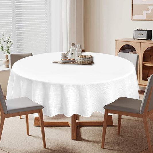Linen Textured Round Tablecloth, Slubby Lightweight Table Cloth 70 Inch, Water Resistant Stain Resistant Farmhouse Burlap Table Cover for Kitchen Dining Room