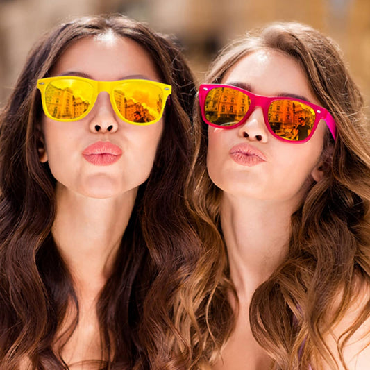 SUNOVELTIES 12/24 Pack Neon Party Sunglasses Mirrored/Jelly Lens Bulk Glasses Horn Rimmed Eyewear for Men Women