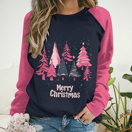 LOAIHA Christmas Sweatshirts for Women Christmas Tree Graphic Shirt Xmas Long Sleeve Merry Christmas Pullover Blouse
