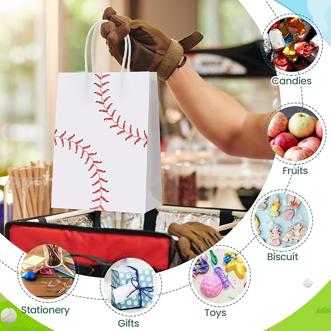 Resholder 30 Pcs Baseball Party Favor Bags Sports Themed Party Decorations Baseball Goodie Gift Bags with Handles Portable Candy Treat Pouch for Adult Team Ballplayer Birthday Supplies