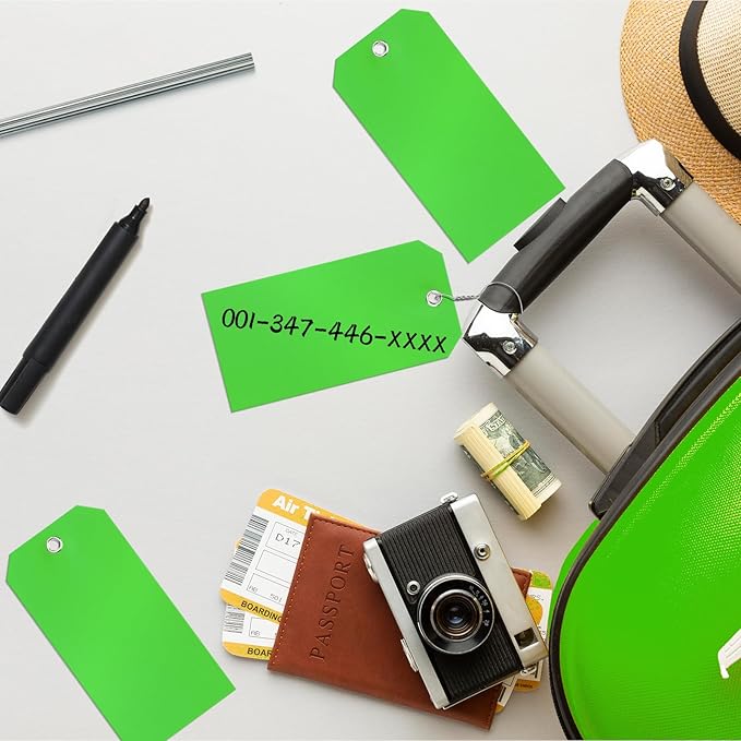 200 Pieces 6 1/4 x 3 1/8 Shipping Tags with String #8 Waterproof Green Tags for Labeling with Wire Blank with Holes Garage Sale for Moving Parts Equipment Garden Outdoor (Green)