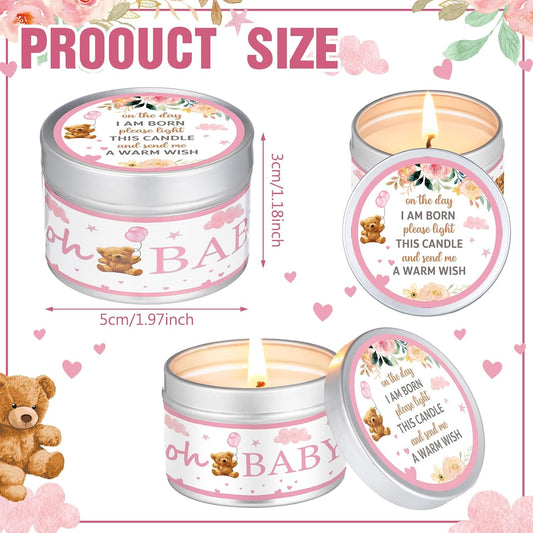 MTLEE 24 Pcs Bear Baby Shower Party Favors Candles Lavender Scented Baby Shower Favors for Guests Rustic Tealights Candles Gender Reveal Return Gifts Girl Boy(1.2 Oz, Pink)