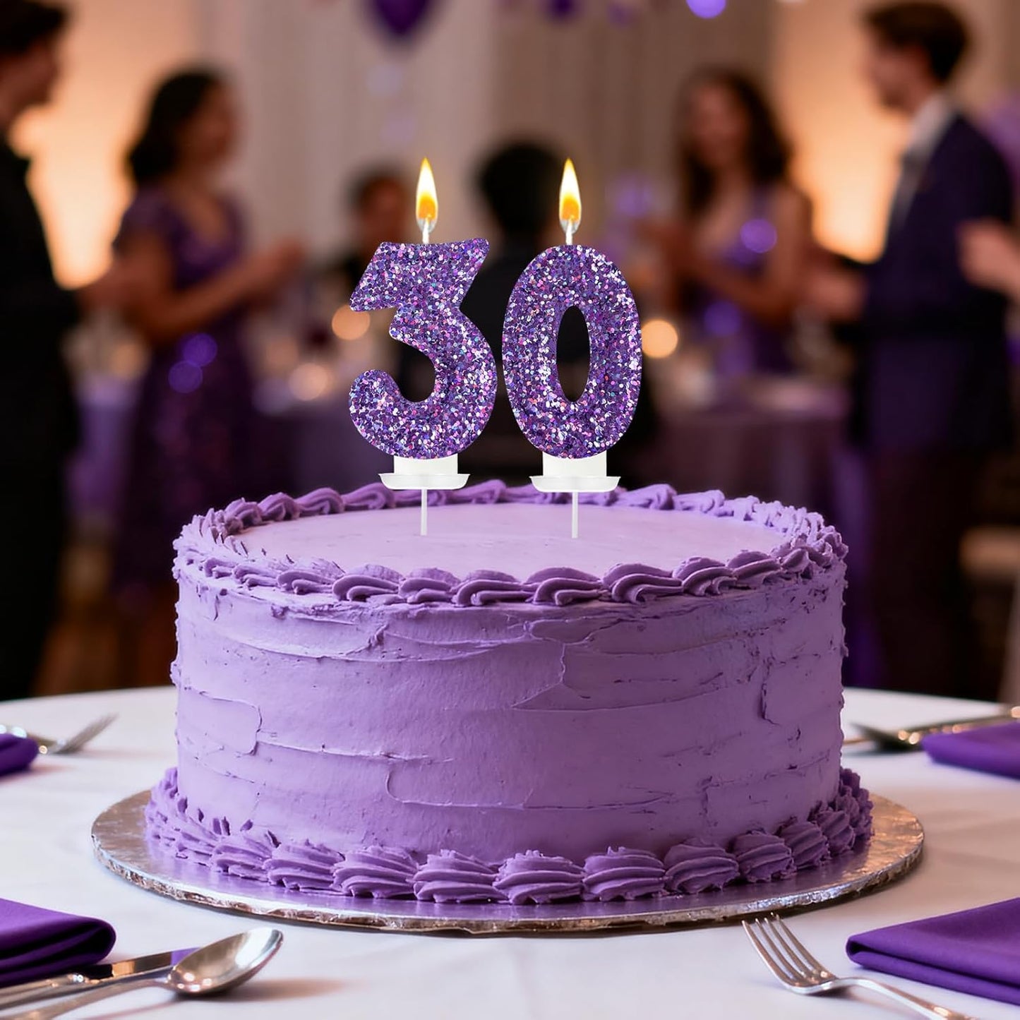 Birthday Number Candles, Glitter Number Candle Cake Decorations with Sequins, Cupcake Decorations for Girls, Women, Party Anniversary Celebrations (Number 3, Purple)
