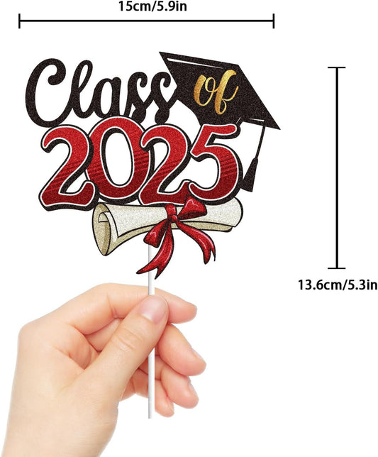 LINGBOOM Class of 2025 Happy Graduation Cake Topper Red Glitter Grad 2025 Happy Graduation We are So Proud of You Cake Decorations Congrats Grad Party Supplies (Red)