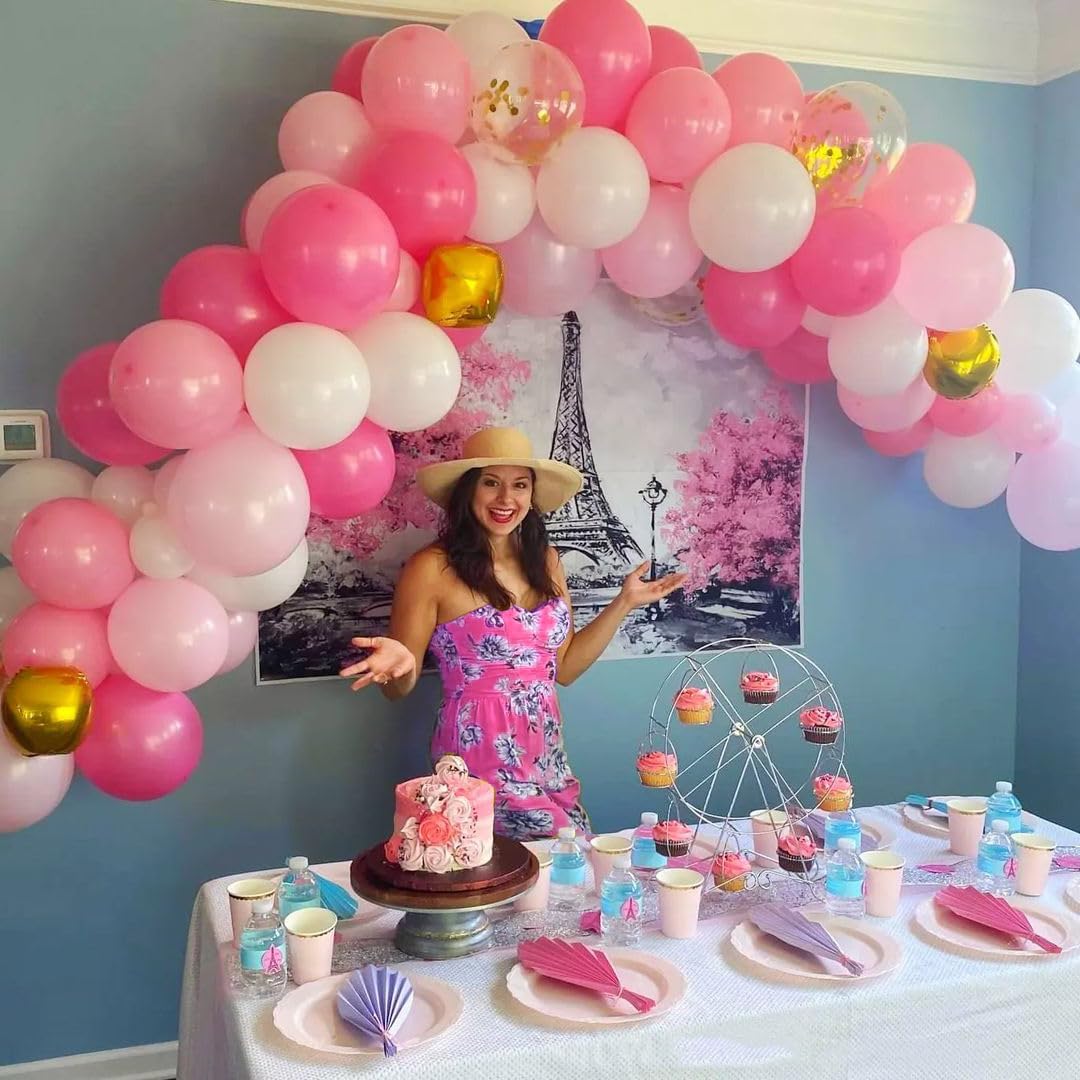 Pink and Gold Balloons Set, 50pcs 12 inch Pink White Gold Latex Balloons for Girl Birthday Wedding Bridal Shower Graduation Party Decoration