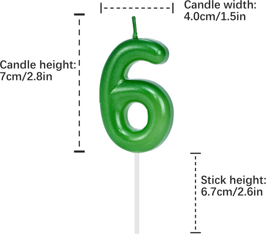 Green Number 6 Birthday Candles, Cake Toppers for Birthday/Baby Shower/Anniversary/Wedding Party Celebrating/Decorating. (Green Number 6)