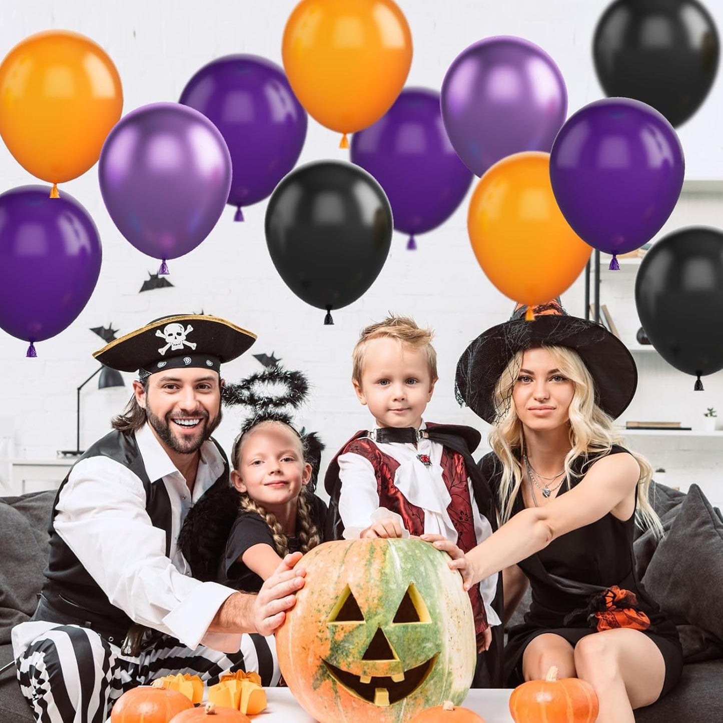 Black Purple Orange Halloween Balloons – 60 Pcs 12 Inch Metallic Latex Balloons for Kids Halloween Birthday Party Indoor Decorations