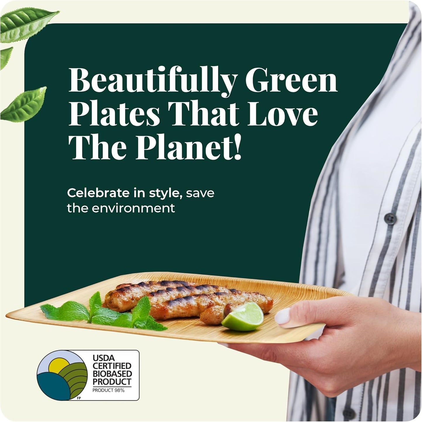 Palm Leaf Plate Bamboo Paper Disposable 6 Inch 100 Bulk Appetizer and Dessert Square Party Pack Eco Biodegradable Compostable Wooden Plates Better Than Plastic Plates By KoalaLove