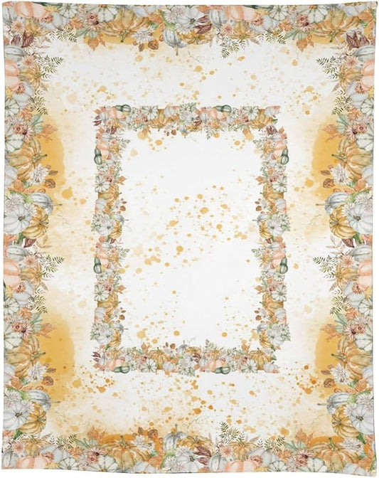 YCness Fall Tablecloth Thanksgiving Autumn Harvest Orange Watercolor Pumpkin Leaves Table Cover for Party Picnic Dinner Decor 55x55 Inch Rectangle