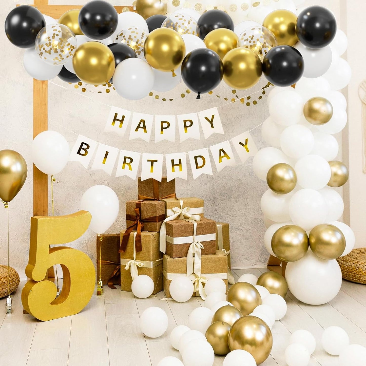 50pcs Black Gold and White Balloons with 12inch Metallic Gold and Black Confetti Balloons for Class of Graduation, 30th 40th 50th Birthday Party Decoration