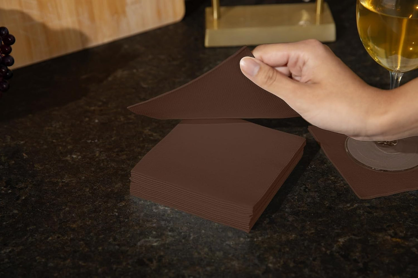 AH AMERICAN HOMESTEAD Paper Cocktail Napkins - Linen-Like Disposable Beverage Bar Napkins 4.75" x 4.75" - Bulk Square Napkins - Ideal for Party or Wedding (Dark Brown -100 Count)