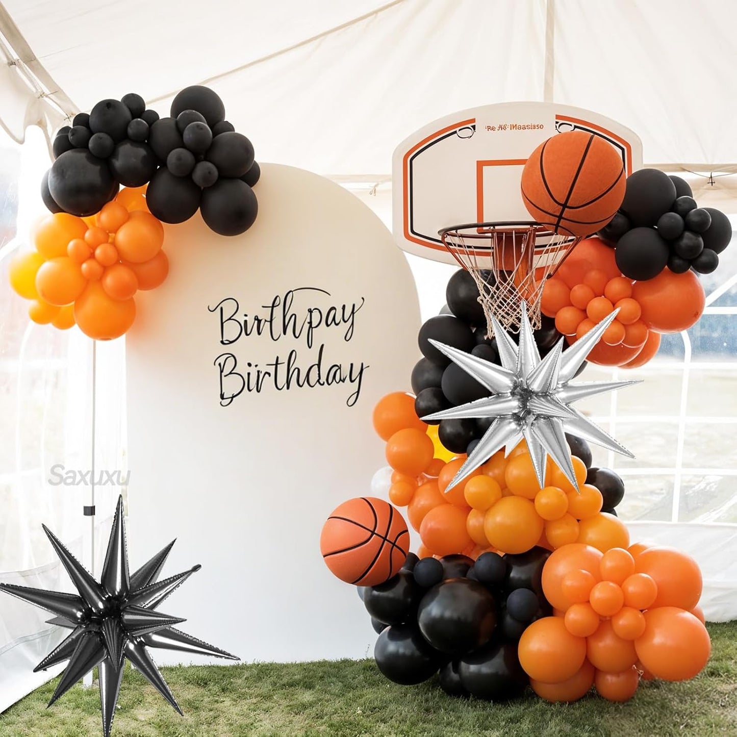 Basketball Balloon Arch Kit, Black Orange Balloons Garland Arch Kit, Silver Star Foli Balloons Basketball Foil Balloon For Ball Games Theme Birthday Baby Shower Party Anniversary Wedding Decorations