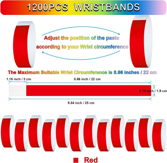 1200 Pcs Plastic Paper Wristbands for Events Neon Color Wrist Bands Concert Identification Wristbands Paper Bracelets Wristbands Party Hand Bands (Red)