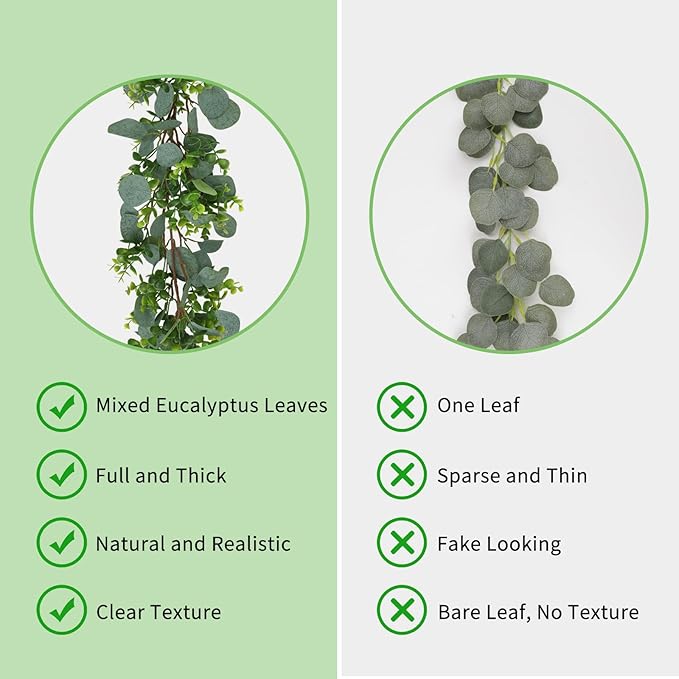 JPSOR 2pcs Artificial Eucalyptus Garland Total 13.2ft Greenery Garland Fake Eucalyptus Leaves for Wedding Arch Farmhouse Mantle Table Runner Centerpiece Home Party Decor