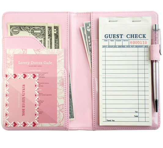 Mymazn Pink Server Book for Waitress Book Serving Book Waiter Book Server Wallet Server Booklet Restaurant Waitstaff Organizer, Guest Check Book Holder Money Pocket Fit Server Apron