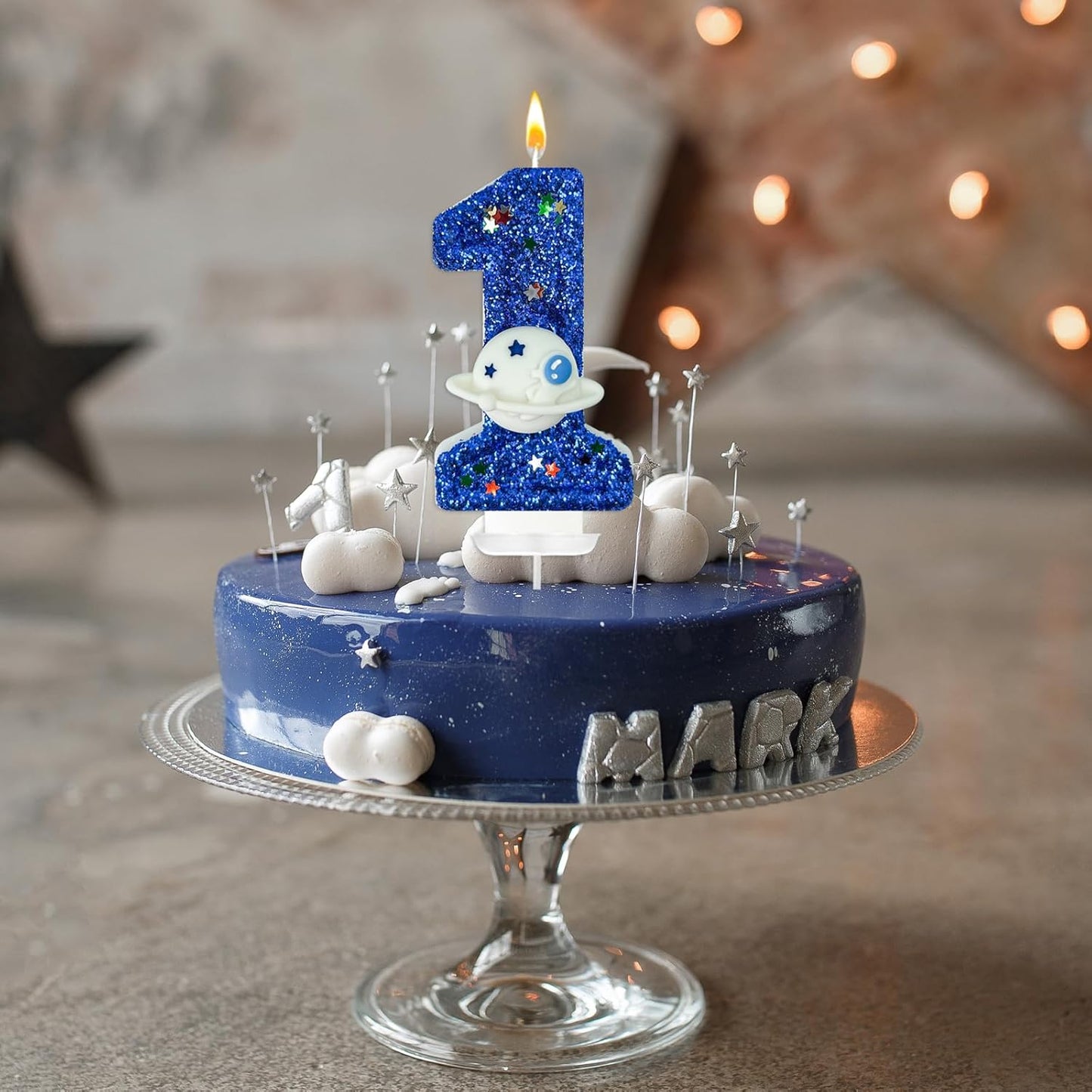 HXOUSE Spaceship Number 1 Birthday Candles - Outer Space Universe Birthday Candles for Cake, 1 Candle Topper for Anniversary Celebrations, Astronaut Rocket Party Decorations for Boys