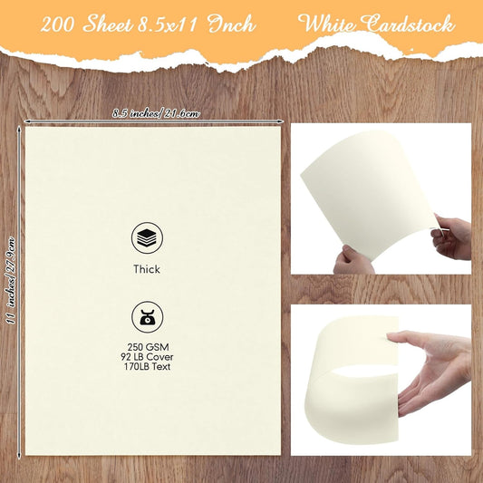 Fainne 200 Sheets 8.5 x 11 Inches Card Stock Thick Paper Heavyweight Card Stock Printer Paper 250 GSM 92 lb Cover 170 lb Text for Invitations Menus Crafts DIY Projects(Cream)