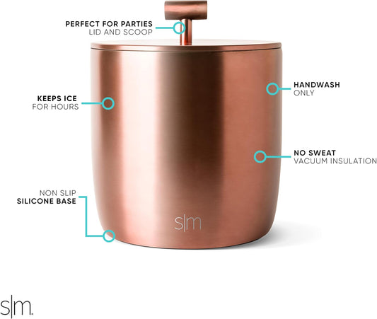 Simple Modern Vacuum Insulated Ice Bucket with Lid and Scoop | For Cocktail, Champagne, Wine, Beer, & Hosting | Stainless Steel 100oz Capacity for Large Parties | Rocks Collection | Metallic Copper