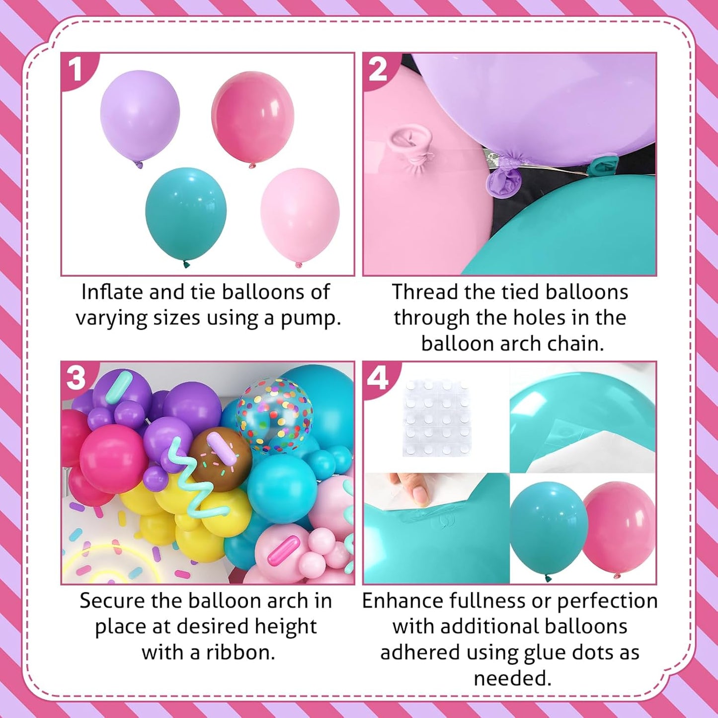 Rainbow Colorful Balloons Arch for Candy Sweet One Two Donut Grow Up Ice Cream Birthday Party Decorations Pastel Purple Pink Blue Yellow Brown Confetti Latex Balloons Garland with Long Balloon