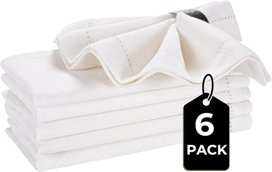 Cloth Dinner Napkins Set of 6 – 100% Cotton White Dinner Napkins 16x16 – Reusable for Easter, Christmas, Weddings, Baby Shower, Parties