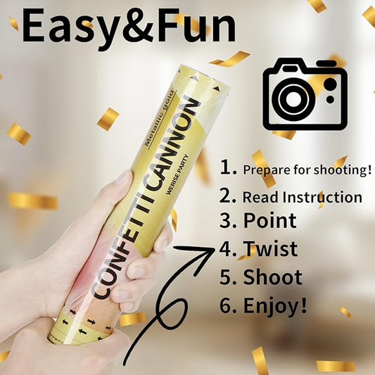 Gold Confetti Poppers Cannon, 6 Pack WERISE Party Gold Mylar Party Poppers Shooters for Birthday, Wedding, Graduation Valentines Day and Easter Celebration 12 Inch